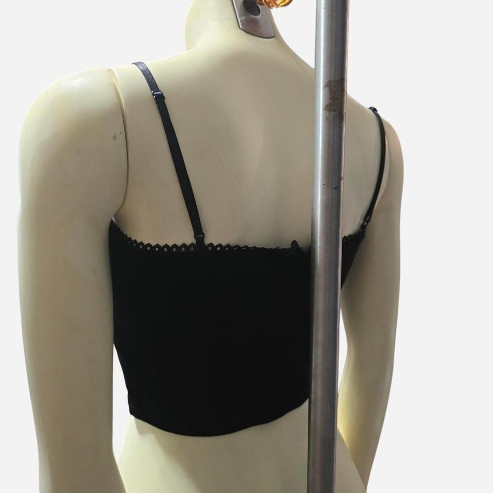 Forever 21 Cami‎ Top Womens Small Black Rhinestone Baby Velvet Crop - Picture 2 of 3